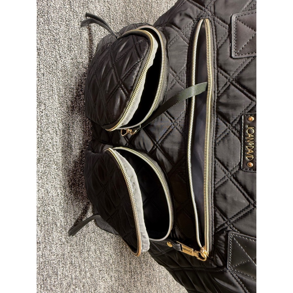 Joan & David Black Quilted Nylon Tote Bag Travel Carryall Gold Hardware - Picture 6 of 13